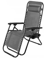 LEŻAK KRZESŁO FOTEL OGRODOWY SKŁADANY Z PODSTAWKĄ NA NAPOJE SZARY