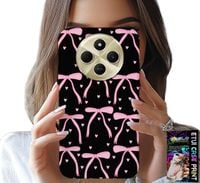 ETUI DO XIAOMI REDMI 14C 4G - CZARNO RÓŻOWE WSTĄŻKI KOKARDKI WSTĄŻKA