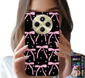 ETUI DO XIAOMI REDMI 14C 4G - CZARNO RÓŻOWE WSTĄŻKI KOKARDKI WSTĄŻKA