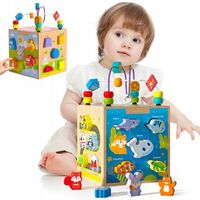 DREWNIANA KOSTKA EDUKACYJNA SORTER ZWIERZĘTA auta