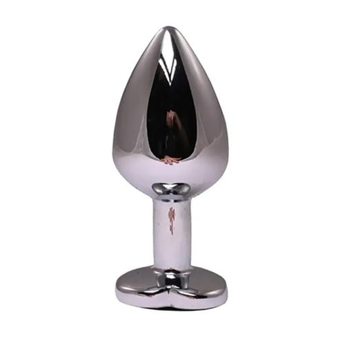 silver medium heart-shaped butt plug with black crystal na Arena.pl