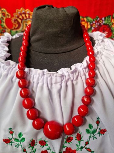 KORALE GÓRALSKIE DREWNO CZERWONE drewniane korale folk ludowe na Arena.pl