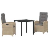 Zestaw do jadalni w ogrodzie 3 pcs Beżowy polirattan
