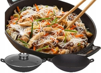 Wok żeliwny 37cm ze szklaną pokrywką ROSSNER KL1804