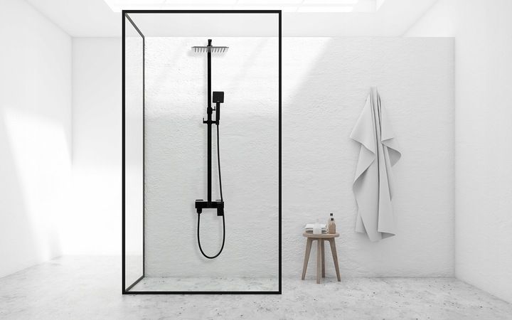 Bateria wannowa ścienna czarna z deszczownicą słuchawką i wężem YOKA HOME zdjęcie 11