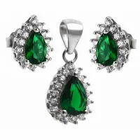KLASYCZNY RODOWANY SREBRNY KOMPLET ŁEZKI KROPLE MARKIZY SZMARAGDOWE CYRKONI