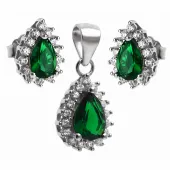 KLASYCZNY RODOWANY SREBRNY KOMPLET ŁEZKI KROPLE MARKIZY SZMARAGDOWE CYRKONI