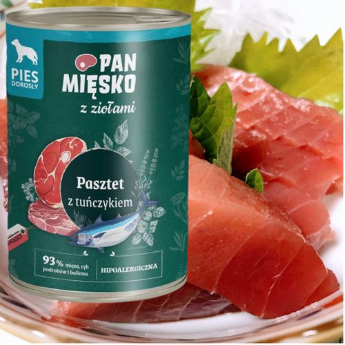 mokra karma dla psa pasztet tuńczyk i zioła pan mięsko hipoalergiczna 400g na Arena.pl