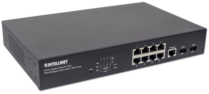 INTELLINET SWITCH ZARZĄDZALNY GIGABIT 8x POE+ 140W 802.3AT/AF, 2x SFP zdjęcie 2