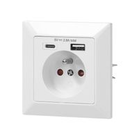 GNIAZDO POJEDYNCZE 2P+Z USB-A + USB-C WYJŚCIE - ON-AE-13232