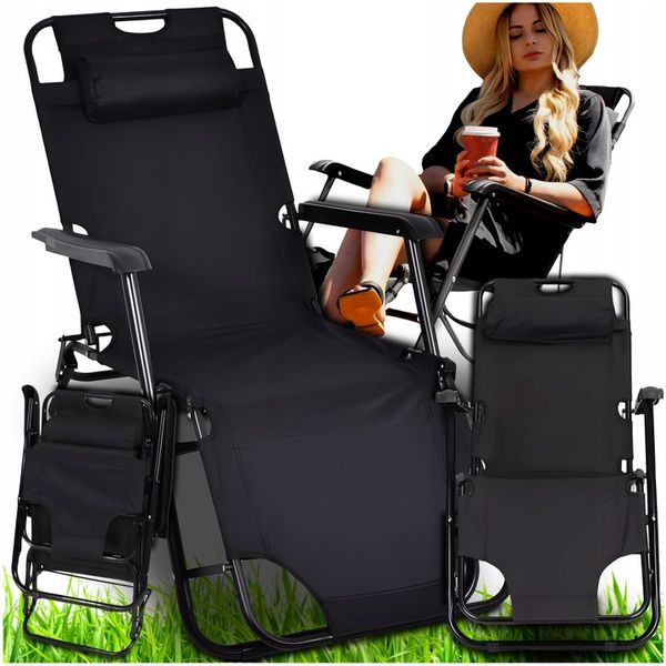 LEŻAK OGRODOWY SKŁADANY REGULOWANE KRZESŁO TURYSTYCZNE PLAŻOWE Z ZAGŁÓWKIEM zdjęcie 1