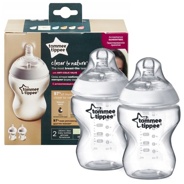 TOMMEE TIPPEE CTN Butelka antykolkowa 2 x 260ml ze smoczkiem 0m+ zdjęcie 1