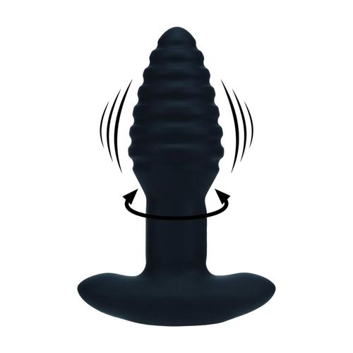 Vibrating And Rotating Ribbed Silicone Anal Plug - Black na Arena.pl