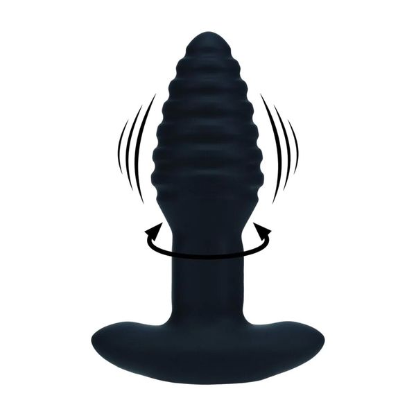 Vibrating And Rotating Ribbed Silicone Anal Plug - Black zdjęcie 5