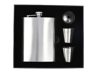 Zestaw Srebrna Piersiówka ok. 240 ml + 2 Kieliszki + Lejek na Prezent