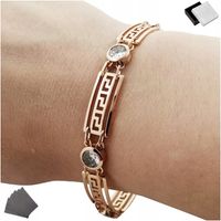 ZŁOTA BRANSOLETKA DAMSKA ZE STALI CHIRURGICZNEJ Z CYRKONIAMI GRECKA+GRATISY