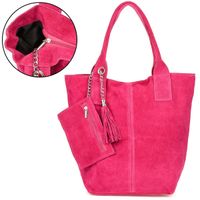 Różowa włoska torebka skórzana zamszowa A4 shopperka T49