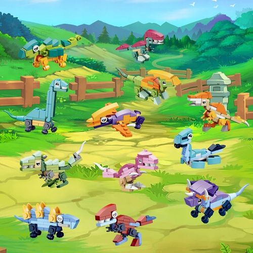 KLOCKI KONSTRUKCYJNE 12w1 DINOZAURY DINO ZABAWA KALENDARZ ADWENTOWY PREZENT na Arena.pl