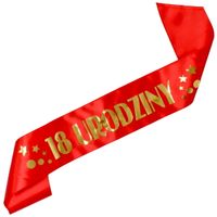 Czerwona szarfa ze złotym nadrukiem 18 urodziny