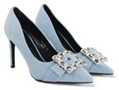 Jeansowe błękitne szpilki damskie z Klamrą 40