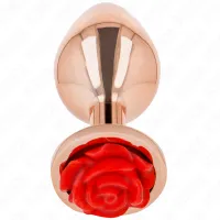 kink rose gold metal plug z czerwoną rożą - stal, 7,8 cm, ozdobny
