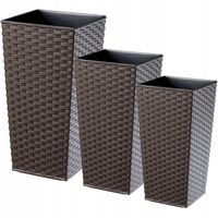 Zestaw 3x Doniczka Donica Wkład Mokka Rattan Duża