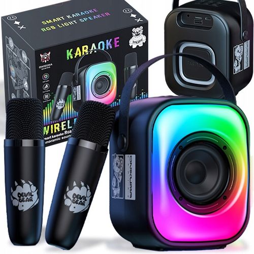 ZESTAW GŁOŚNIK BLUETOOTH PRZENOŚNY KARAOKE RGB 2 MIKROFONY USB SD MINI JACK na Arena.pl