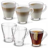 ZESTAW KUBKÓW SZKLANYCH 6x250ml SZKLANKI do kawy herbaty z uchem