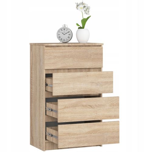 Komoda klasyczna 60 cm 4 szuflady bezuchwytowa szafka komody Dąb na Arena.pl