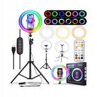 DUŻY ZESTAW LAMPA PIERŚCIENIOWA RING DO SELFIE LED RGB STATYW 120W