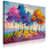 Obraz Do Salonu Kolorowe Drzewa Abstrakcja Malarstwo Las 90cm x 60cm