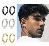 KOLCZYKI MĘSKIE KÓŁKA 8 mm 3 pary SREBRNE,CZARNE,ZŁOTE STAL CHIRURGICZNA