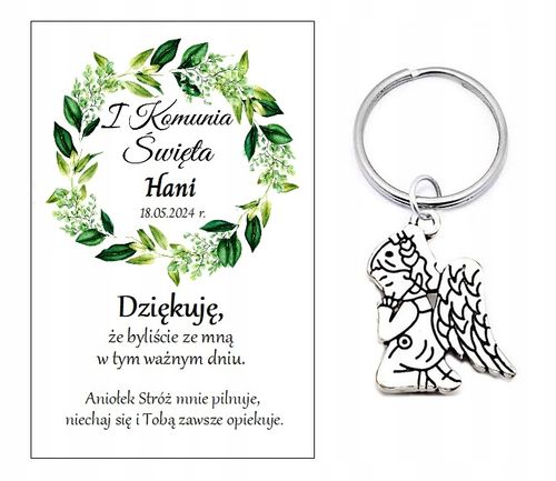 Podziękowanie dla gości breloczek ANIOŁEK KOMUNIA PAMIĄTKA PERSONALIZACJA na Arena.pl