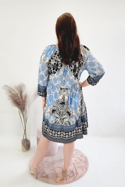 Zwiewna Sukienka w Stylu Boho Niebieska UNI zdjęcie 7