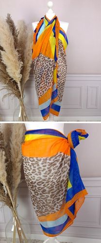 PAREO CHUSTA PLAŻOWA FRĘDZLE narzutka tunika SZAL W PANTERKĘ - modne KOLORY na Arena.pl