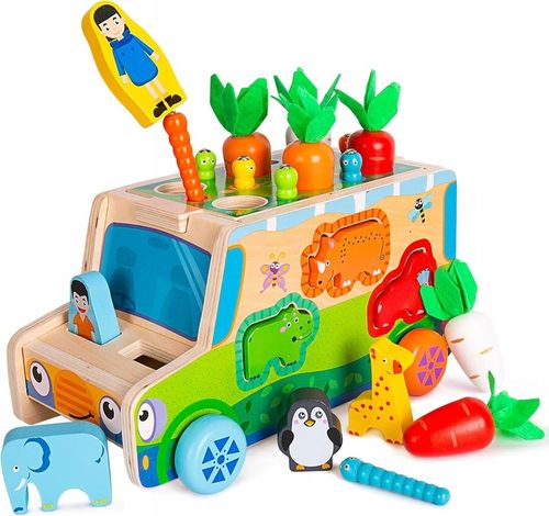 MONTESSORI SORTER KLOCKÓW ZŁAP ROBACZKA AUTO UKŁADANKA MARCHEWKI I ROBACZKI na Arena.pl