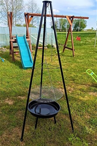 PALENISKO TRÓJNÓG GRILL OGRODOWY OGNISKOWY WISZĄCY DUŻY RUSZT CHROMOWANY 50 na Arena.pl