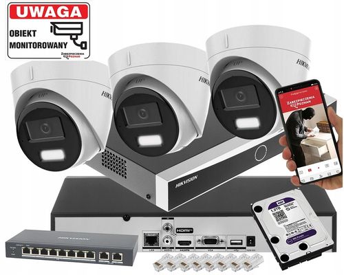 Zestaw kamer do monitoringu HIKVISION 6Mpx Dualny oświetlacz Detekcja Ruchu na Arena.pl