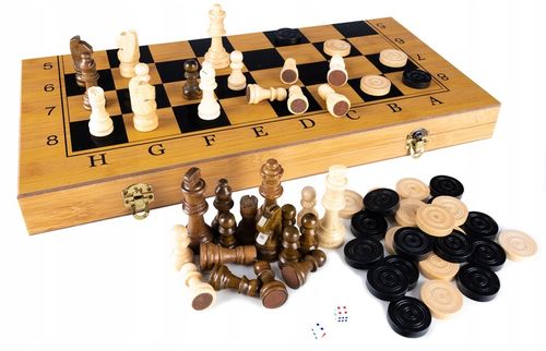 Gra Szachy Warcaby Backgammon 3W1 Drewniane Klasyczne Duże Tryktrak na Arena.pl