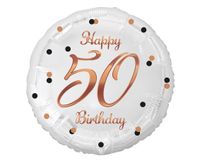 Balon foliowy 50 urodziny Happy Birthday biały rose gold, 45 cm
