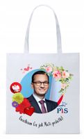 Mateusz Morawiecki Pis Torba Eco Biała Shopper Z Nadrukiem Ze Zdjęciem