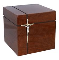 Urna katolicka dla dorosłych wykonana z litego drewna abliczka NIE