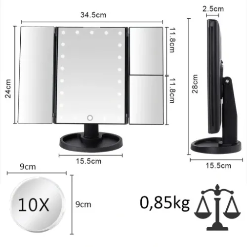 LUSTERKO KOSMETYCZNE PODŚWIETLANE ROZKŁADANE LED na Arena.pl