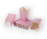 Pudełka na przekąski popcorn chipsy różowe w białe kropki, 6 szt.