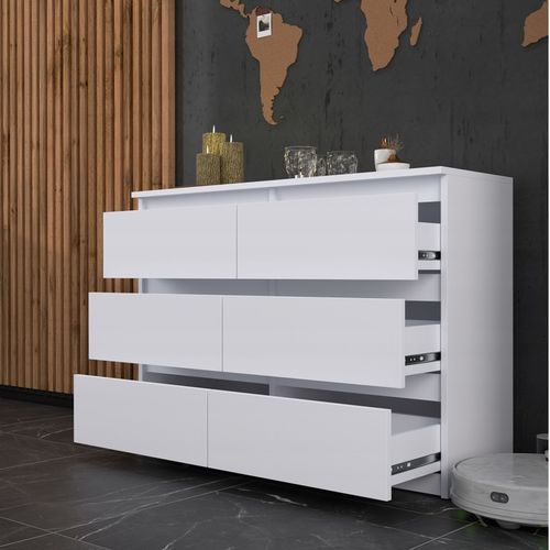KOMODA BIAŁA z 6 SZUFLADAMI 100 CM POJEMNA NOWOCZESNA SZAFKA DO SALONU na Arena.pl