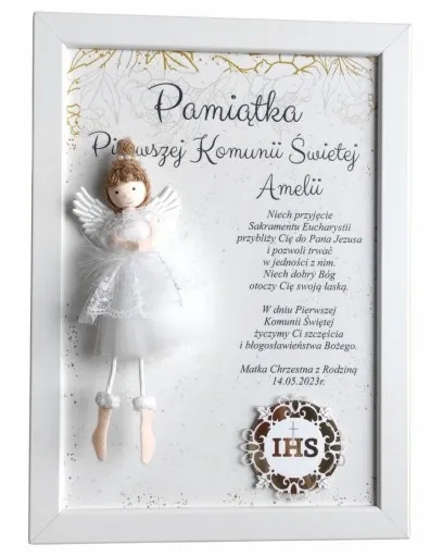 I Komunia Anioł Stróż obraz 3D upominek pamiątka od Chrzestnej Dziadków zdjęcie 7