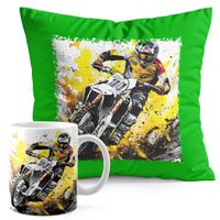 ZESTAW KUBEK + PODUSZKA ZIELONA - MOTOR MOTOCYKL MOTOCROSS