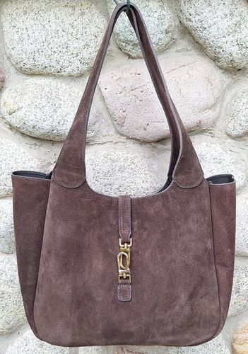 Torebka WłoskaZAMSZOAWA worek SKÓRA NATURALNA Vera Pelle CZEKOLADOWA na Arena.pl