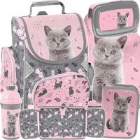 TORNISTER SZKOLNY KOT DLA DZIEWCZYNEK DO KLAS 1-4 DO PODSTAWÓWKI ZESTAW 5w1