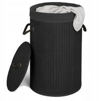 OKRĄGŁY KOSZ NA PRANIE BIELIZNĘ BAMBUSOWY ZAMYKANY SKŁADANY POJEMNY